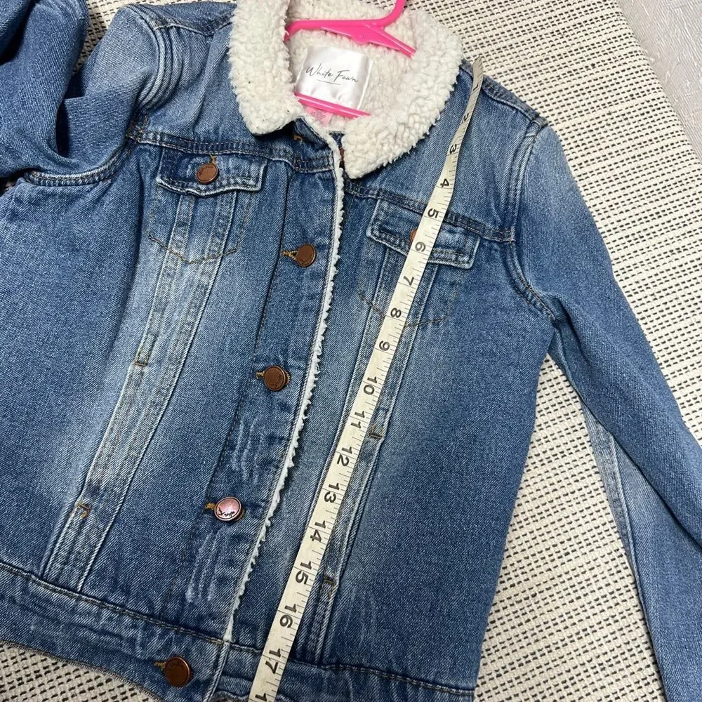 White Fawn denim jean barn jacket Sherpa lined big girls size large